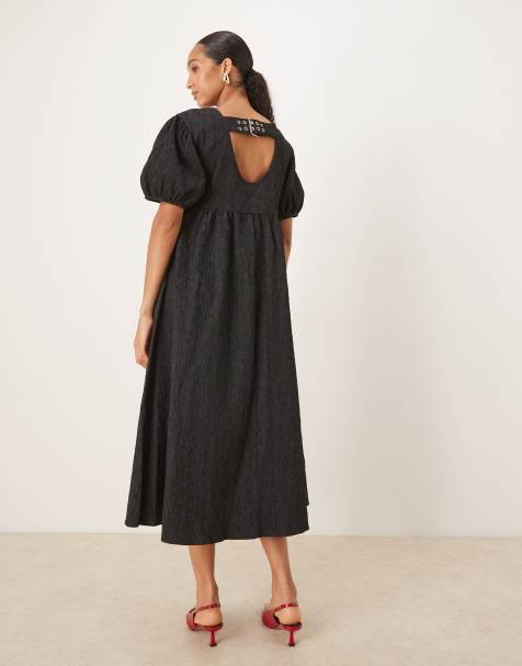 Ghospell jacquard maxi dress with scoop back buckle detail in black - view 1