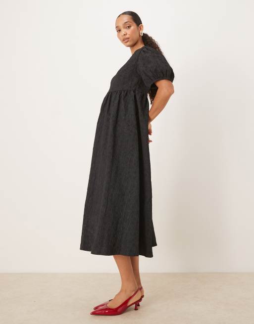 Ghospell jacquard maxi dress with scoop back buckle detail in black, 3 of 4