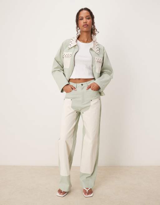 Ghospell - Jeans verde chiaro con dettagli a contrasto