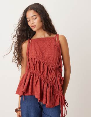Ghospell Keziah Ruched Cami Top In Red
