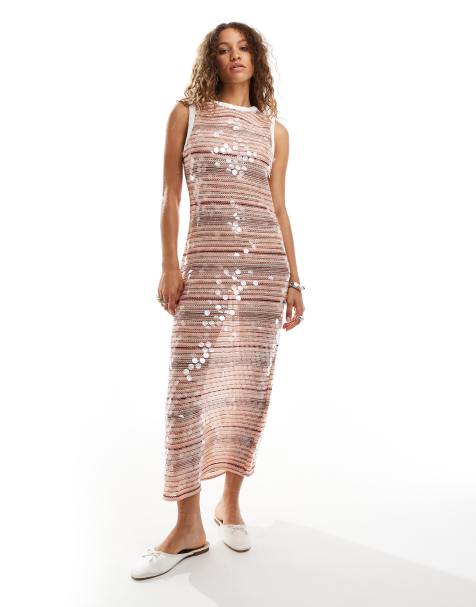 Ghospell knit midaxi dress in sequin stripe - view 1