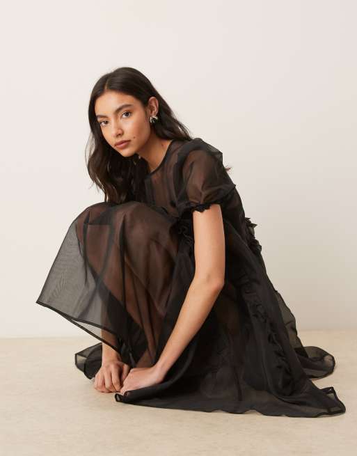 Ghospell Lennie exclusive sheer organza puff sleeve tiered ruffle