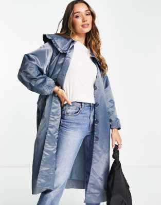 Ghospell Longline Coat With Oversized Collarblues ModeSens