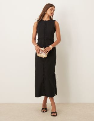 Ghospell Lotta midi dress with ruffle detail in black