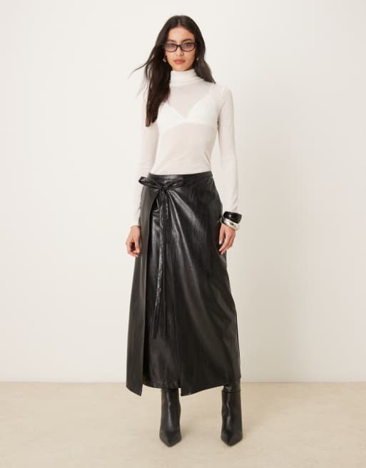 Ghospell Louise faux leather midi skirt in black