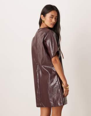 Ghospell Louise Faux Leather Mini Dress In Brown