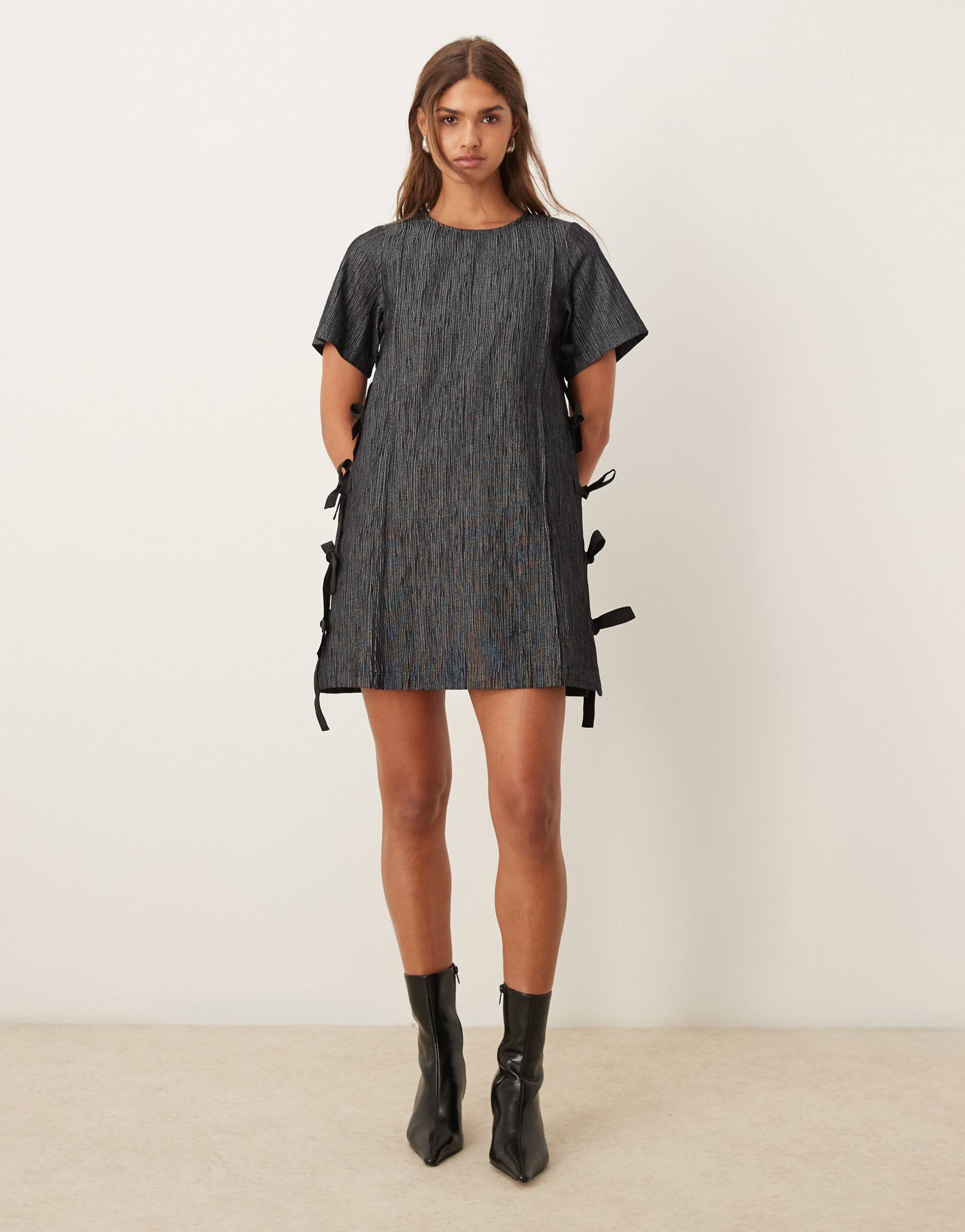 ghospell mara mini dress with side bow detail in black