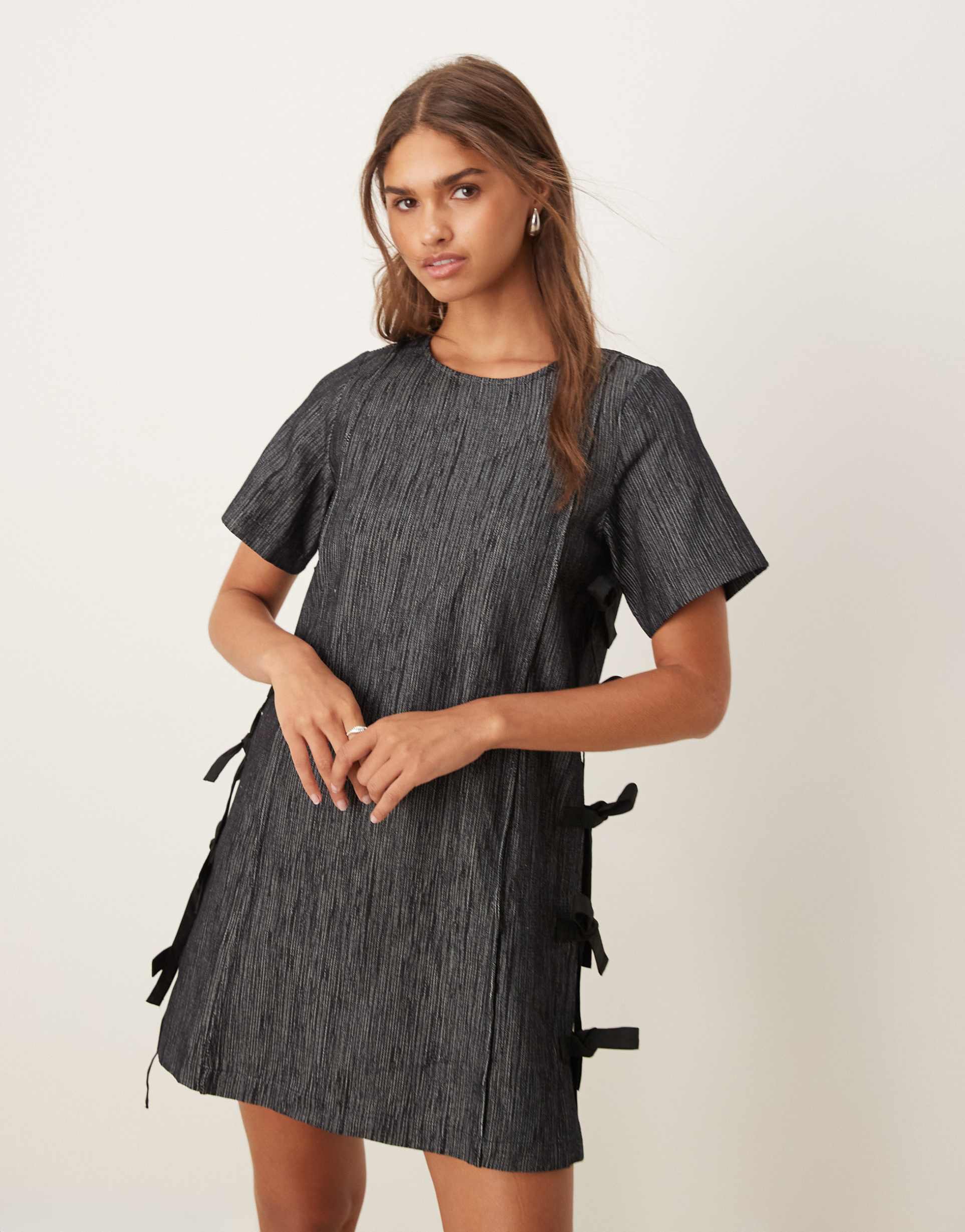 ghospell mara mini dress with side bow detail in black