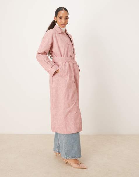 Ghospell matte PU belted trench coat in pink
