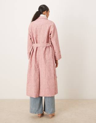 Ghospell Matte Pu Belted Trench Coat In Pink