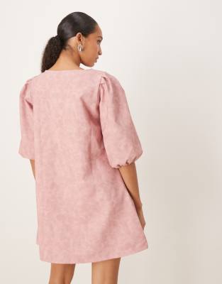 Ghospell Matte Pu Scoop Neck Button Front Mini Dress In Pink