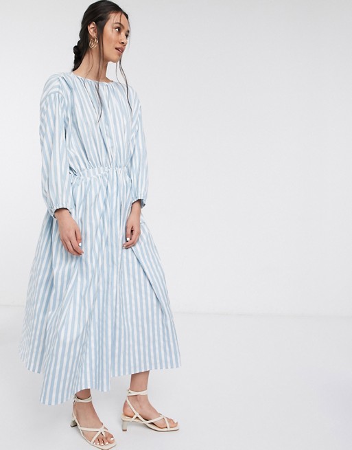 Ghospell maxi smock dress with pockets in stripe