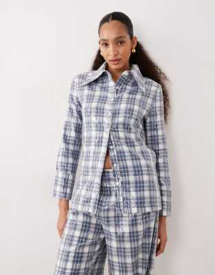 Ghospell - Maya - Hemd mit Schottenkaros in Blau und Paillettenbesatz, Kombiteil