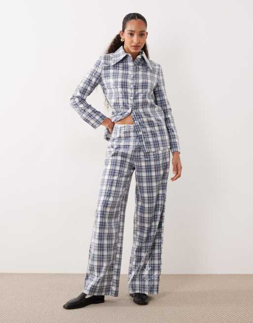 Ghospell Maya sequin pants in blue tartan print (part of a set) 