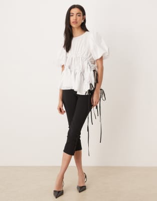 Ghospell Micaela Exclusive Ruched Puff Sleeve Top In White