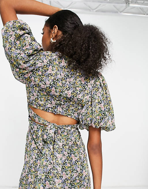 Women Ghospell midi dress with back detail in ditsy floral 