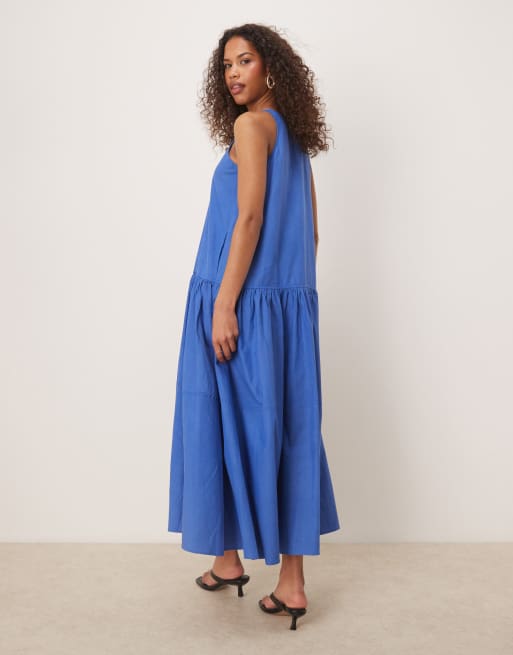 Ghospell - Midi jurk met stroken en contrasterende strik in blauw, 3 van 4