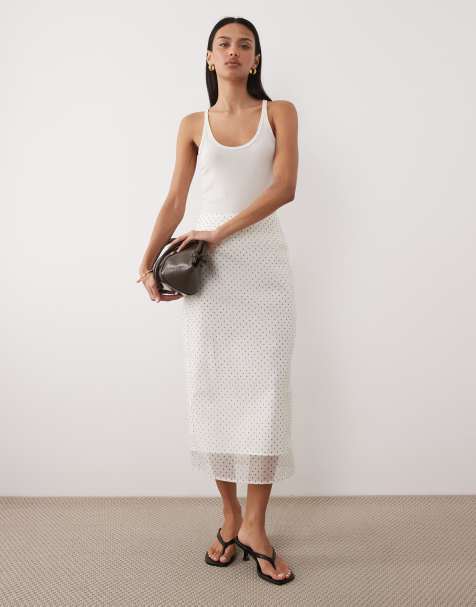 Ghospell - Midi rok met mesh voering en stippen in ivoorwit, deel van co-ord set - view 1