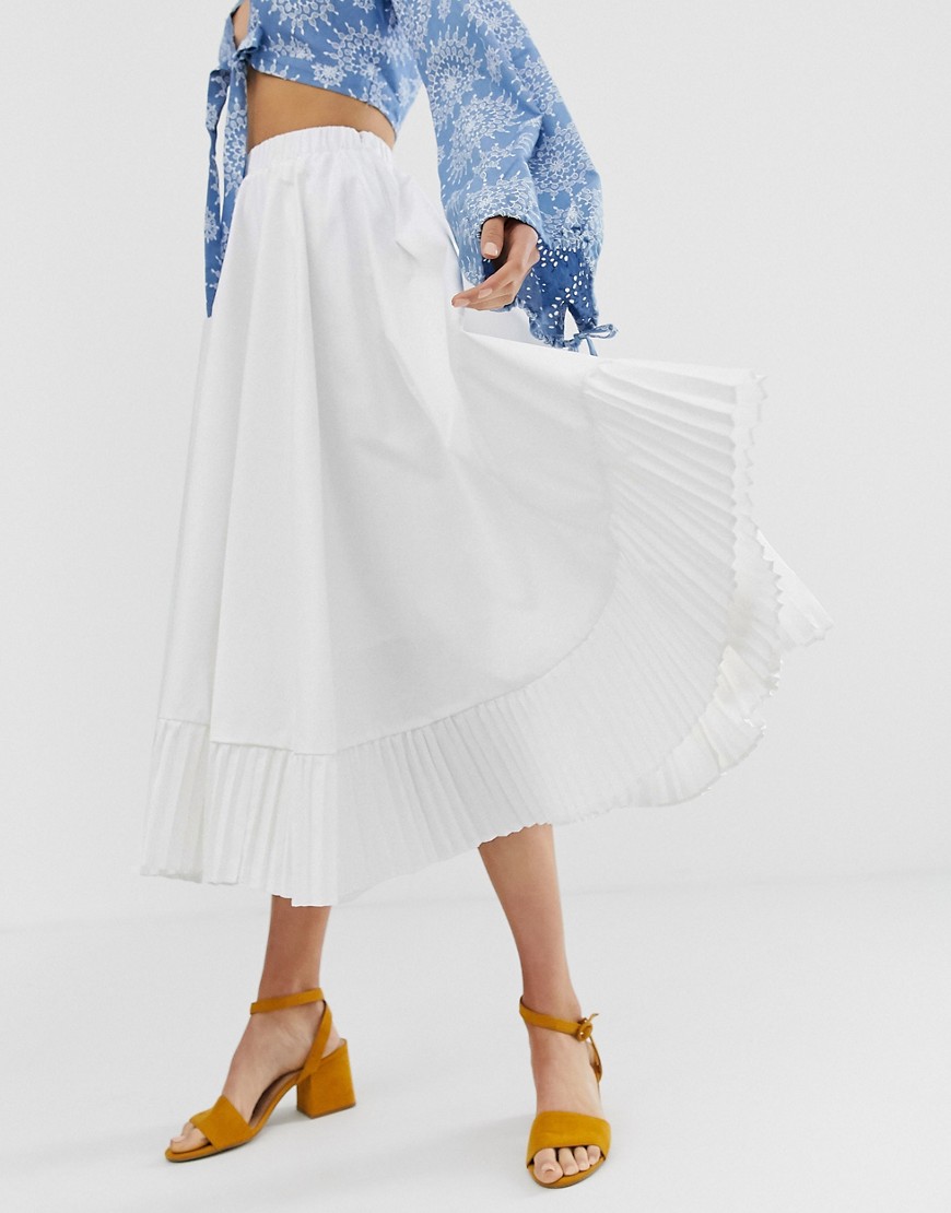 Ghospell midi skirt with pleated hem-White