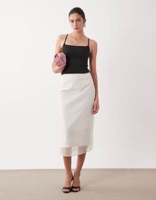 Ghospell - Midirock in Elfenbeinweiß mit Polka Dots und Netzstoff-Futter, Kombiteil