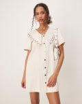 [Ghospell] Ghospell mini dress with oversized collar in ecru-White XS Ecru