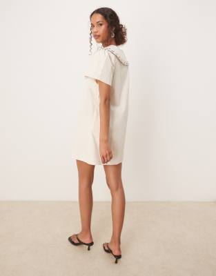 Ghospell mini dress with oversized collar in ecru