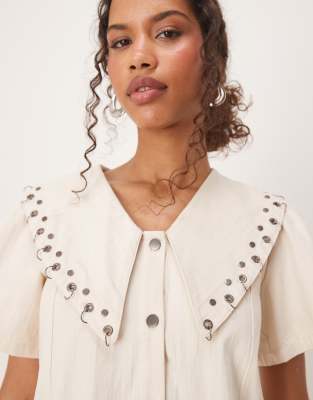 Ghospell mini dress with oversized collar in ecru
