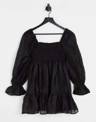 Ghospell Ghospell mini smock dress with puff sleeves in black