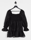 [Ghospell] Ghospell mini smock dress with puff sleeves in black M black