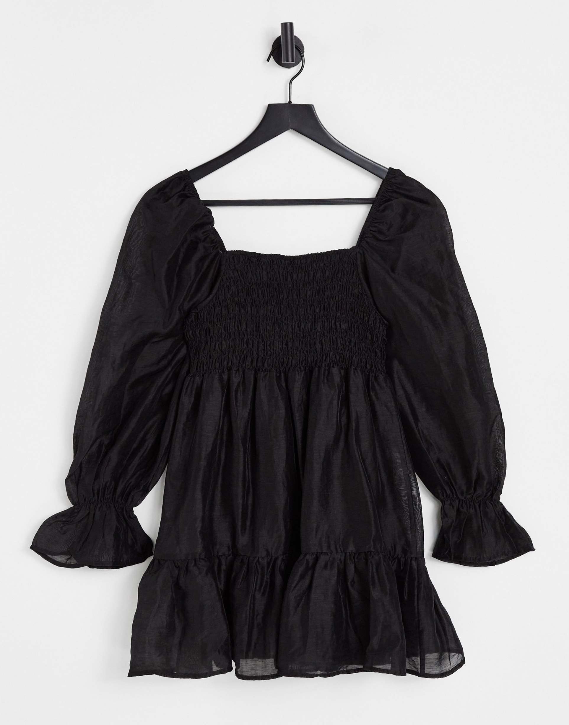 ghospell mini smock dress with puff sleeves in black