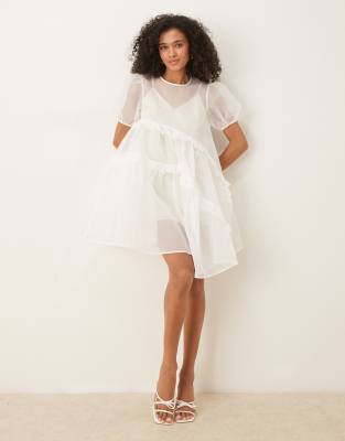 Ghospell Organza Drawstring Mini Dress