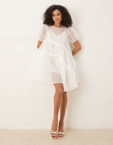 Ghospell organza drawstring mini dress in white - view 1