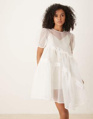 Ghospell Organza Drawstring Mini Dress
