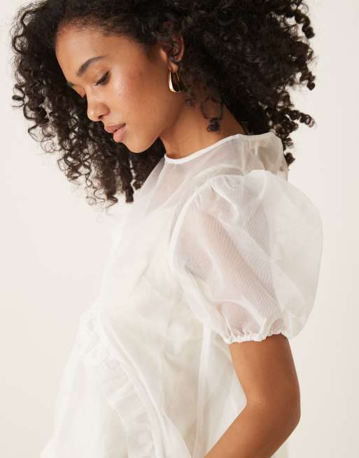 Ghospell organza drawstring mini dress in white | ASOS