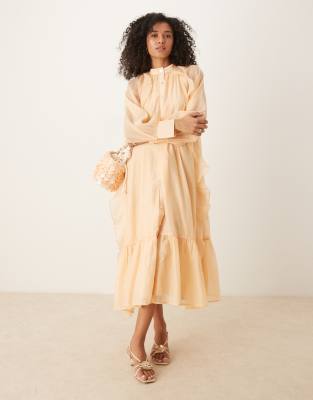 Ghospell - Oversize-Midaxi-Kleid in Taupe mit Rüschen-Neutral