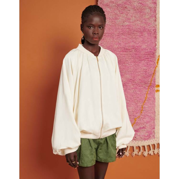 Ghospell oversized balloon sleeve bomber jacket in ivory | ASOS