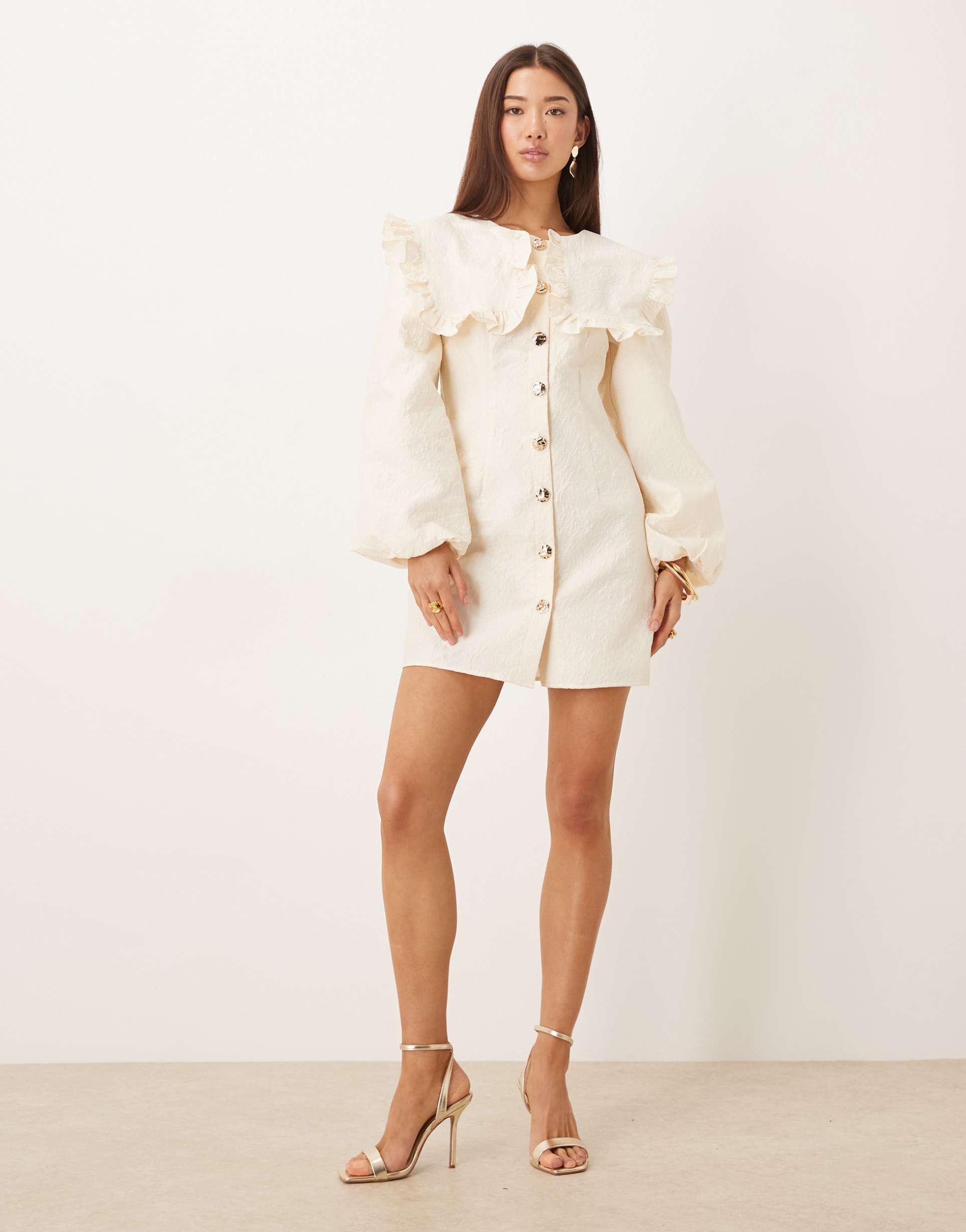 ghospell oversized collar balloon sleeve mini dress in ivory