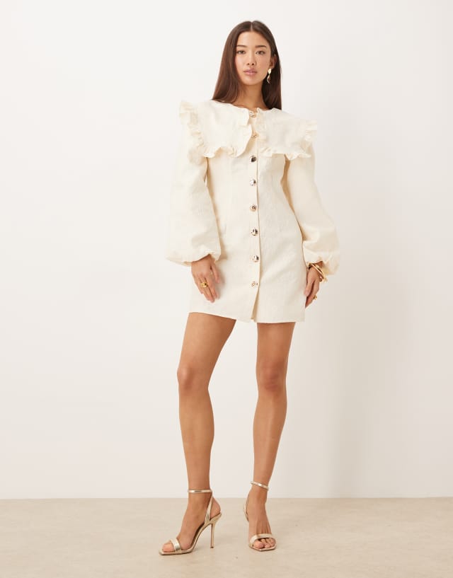 ivory oversized mini dress Ghospell - Collar - Women - Polyester/Spandex - S Wedding dress