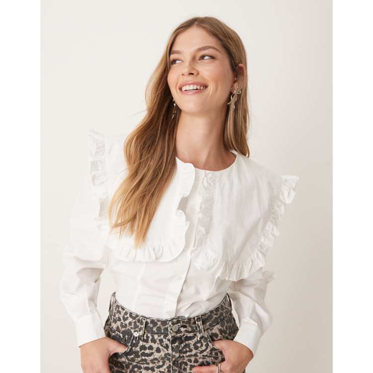 Ghospell oversized collar blouse in white | ASOS