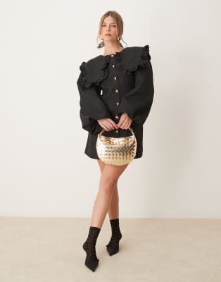 ghospell oversized collar mini dress in black