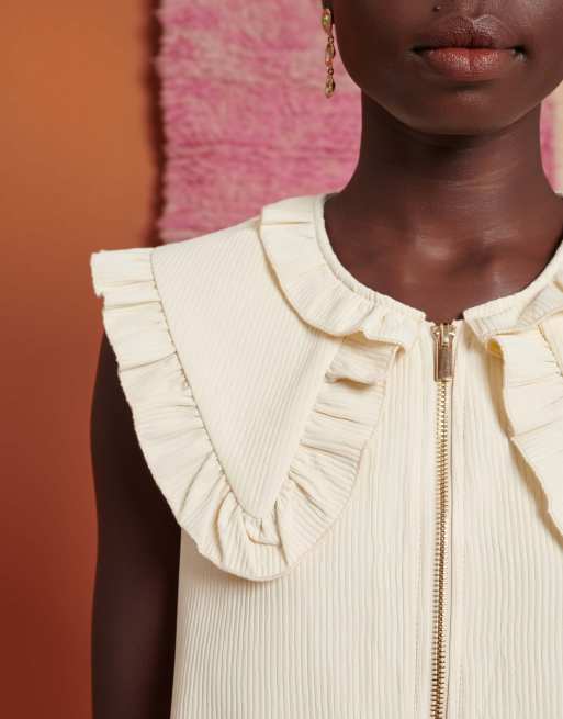 ghospell oversized collar mini dress in pearl ivory Ghospell oversized collar mini dress in cream