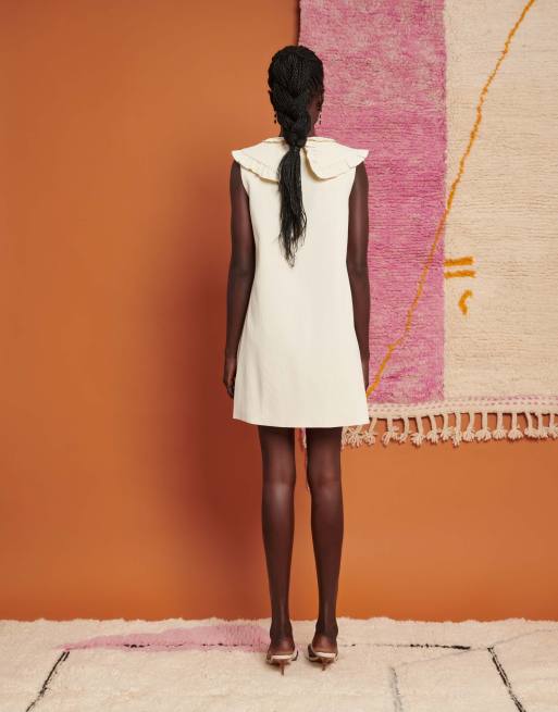 ghospell oversized collar mini dress Ghospell Oversized Collar Mini Dress in Brown