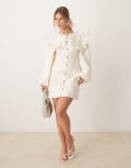 [Ghospell] Ghospell oversized collar mini dress in pearl ivory-White S CREAM