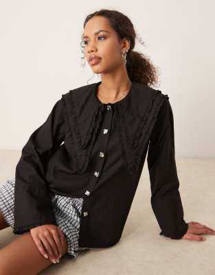 oversized collar shirt in coal black