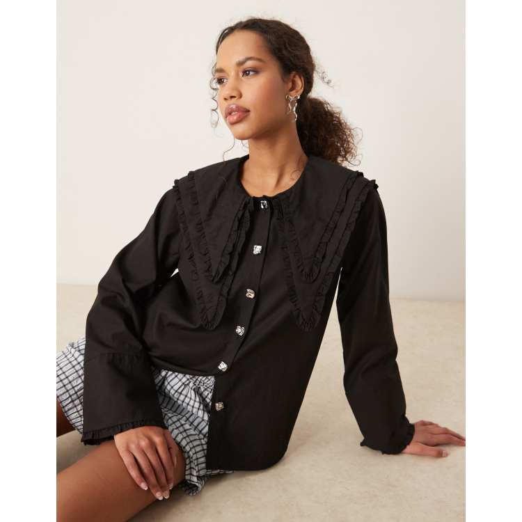 Ghospell oversized collar shirt in coal black | ASOS