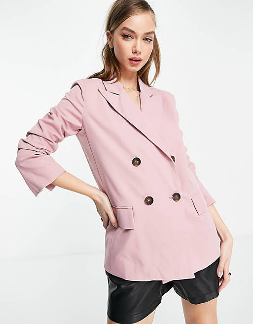 Ghospell oversized double breasted blazer in powdered pink co-ord