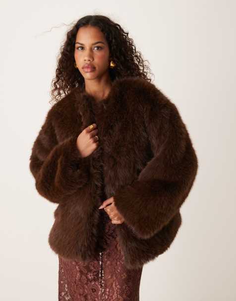 Ghospell oversized faux fur in chocolate - view 1