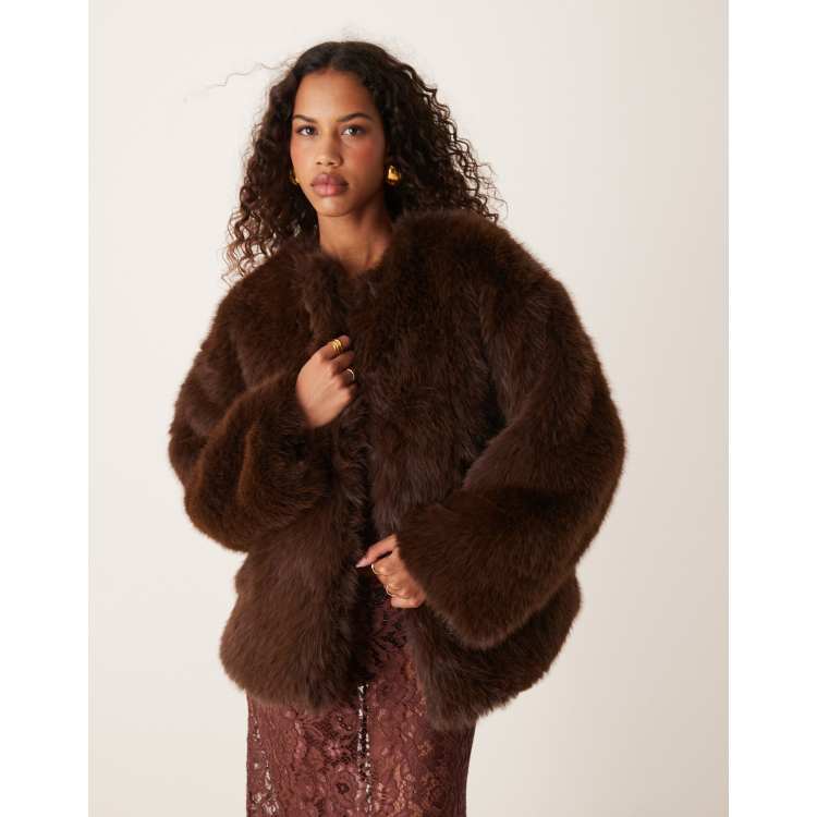 Ghospell oversized faux fur in chocolate | ASOS