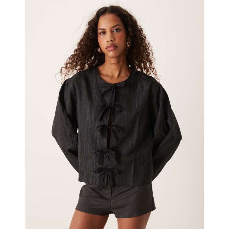 トップス Gypsohila Jacquard Puff Shoulder (Black) Xian Jacquard Puff Sleeve Top – Sugarlips