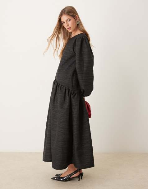 Ghospell - Oversized midi-jurk in zwart - view 1